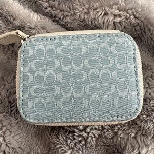Vintage & very rare COACH 3 pill case. Light Blue Monogram "C". Size is 4" X 3".